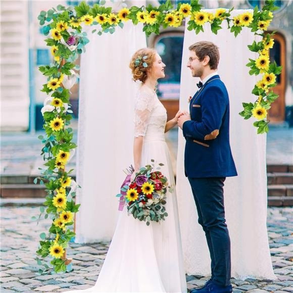 8pcs 60ft Artificial Sunflower Garlands Silk Yellow Sunflower Vines with Leaves - Picture 6 of 7